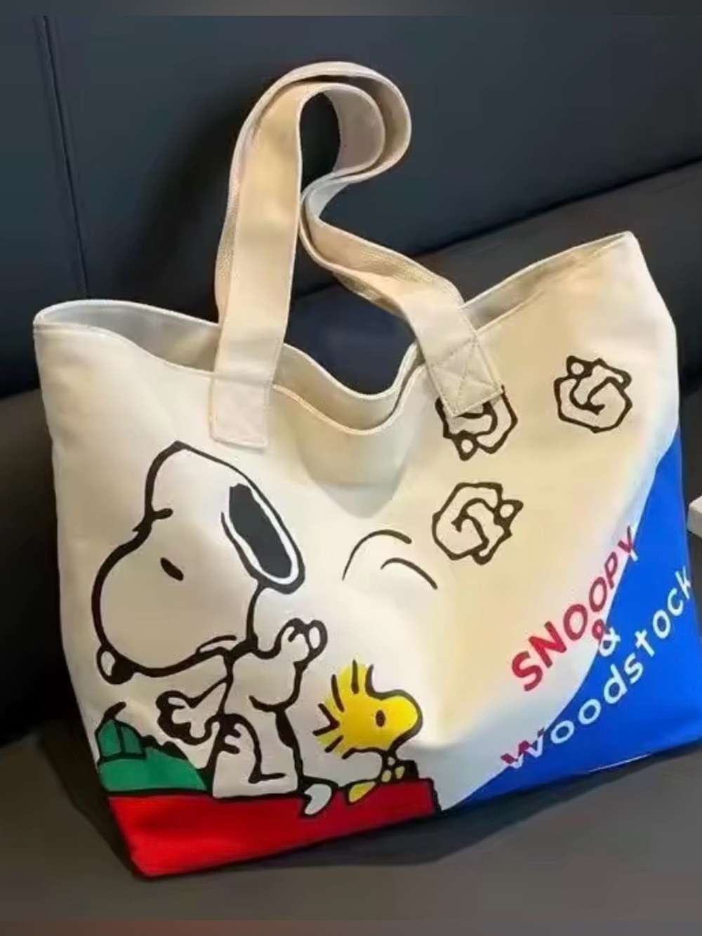 Peanuts Snoopy Canvas Tote Bag – Large Capacity Shoulder Travel Bag with Zipper